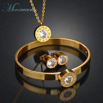 

MENSAZONE Fashion Women Interchangeable Jewelry Sets Engraving Necklace Earrings CZ Stone Ring for Women Gifts