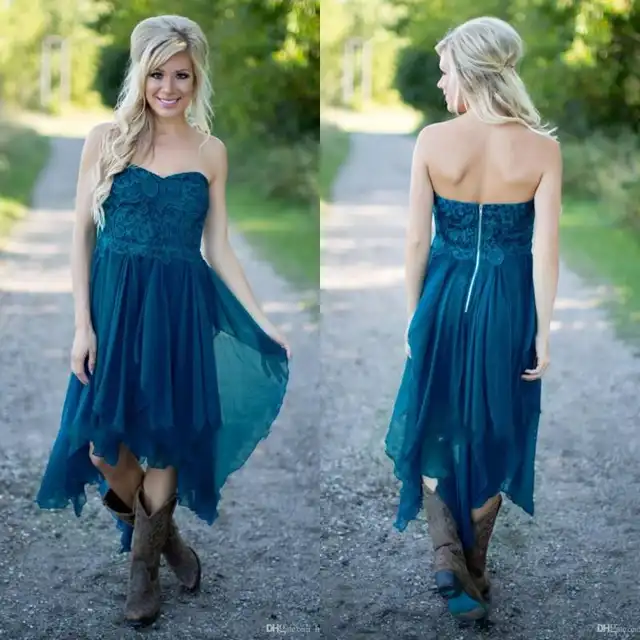 Simple Country Bridesmaid Dresses 2017 Cheap Teal Chiffon Beach