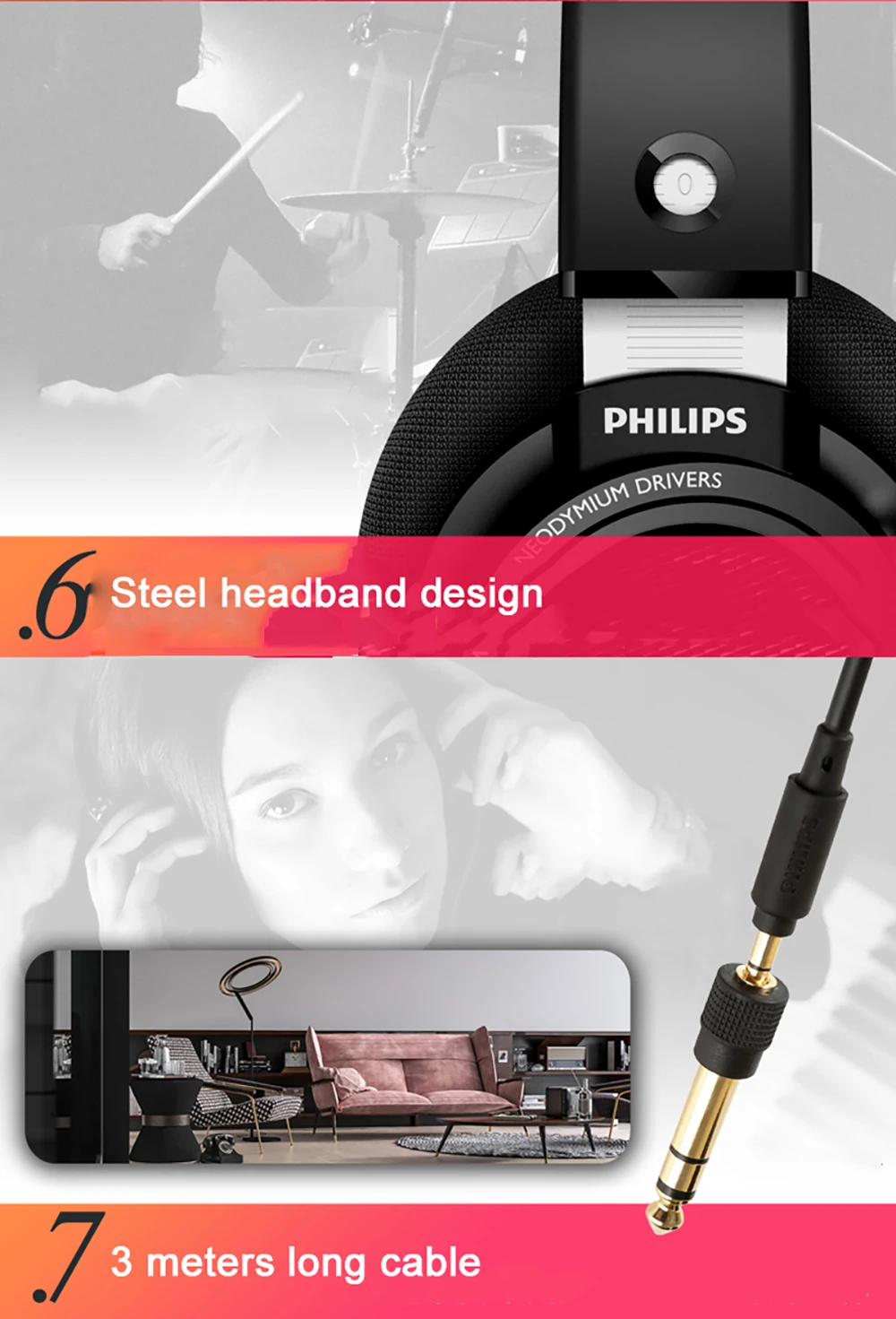 Наушники Philips Hi-Fi SHP9500 3,5 мм разъем неодимовый драйвер гарнитура для музыки и кино и игры блютуз наушники