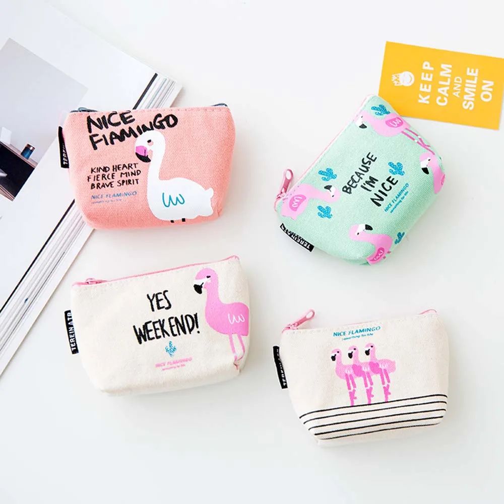 

1PC Popular Women Flamingo Pattern Coin Purse Zip Bag child girls boys Mini Wallet Canvas Portable Handbag Coin Purses