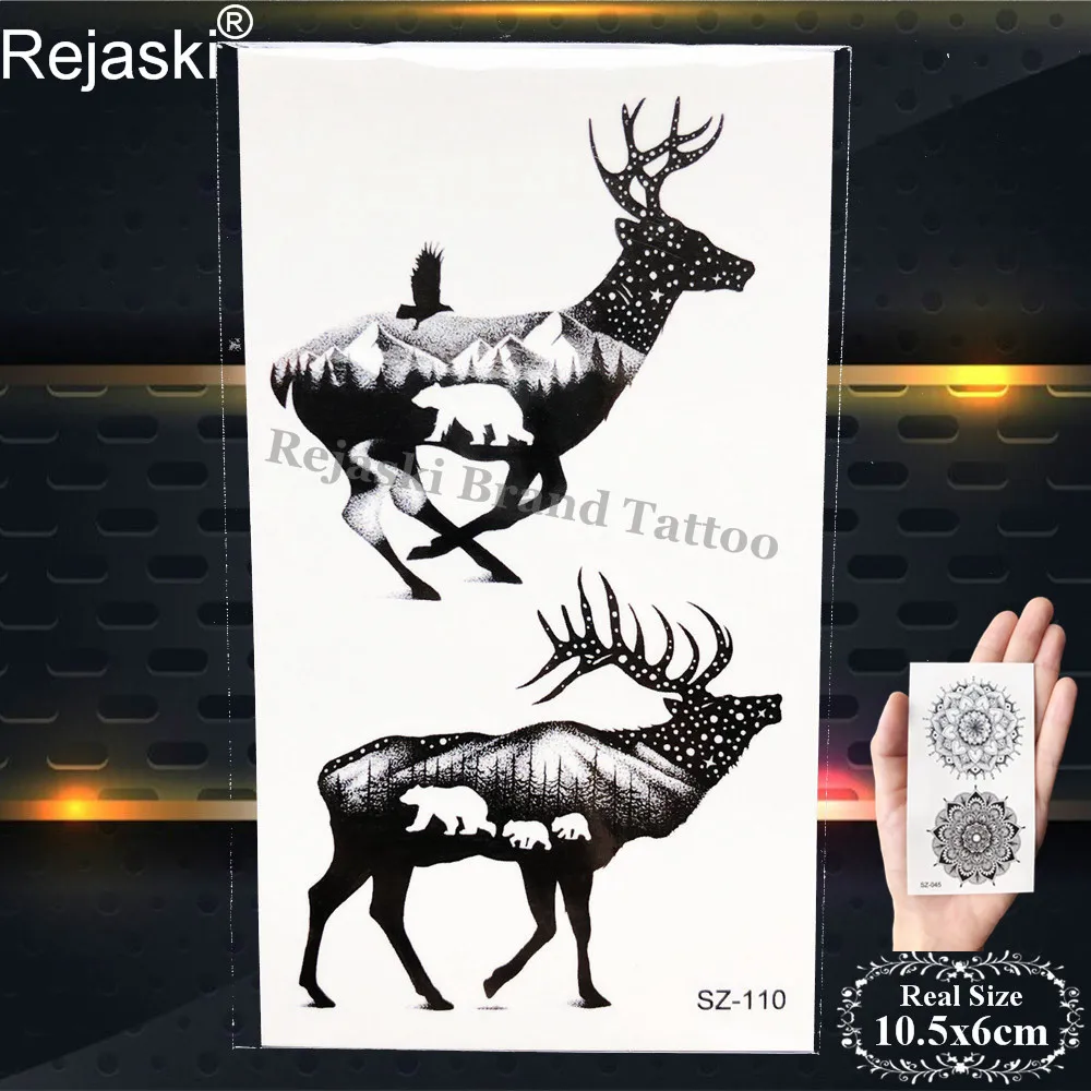 Rejaski Геометрическая линия Волк татуировки наклейки женский боди-арт рисунок Временные татуировки мужские ожесточенные руки поддельные татуировки джунгли маленькая паста