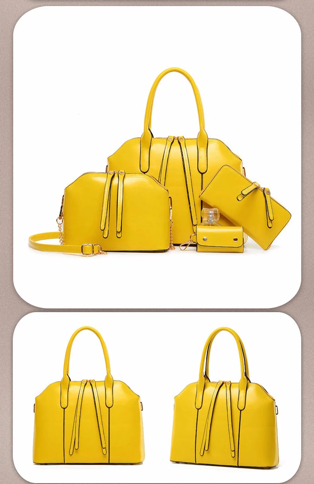 4 Pcs Handbag+Messenger Bag+Purse+Wallet Women Luxury ShoulderBags High Quality PU Leather Top-handle Crossboday Bags Set TTOS (4)