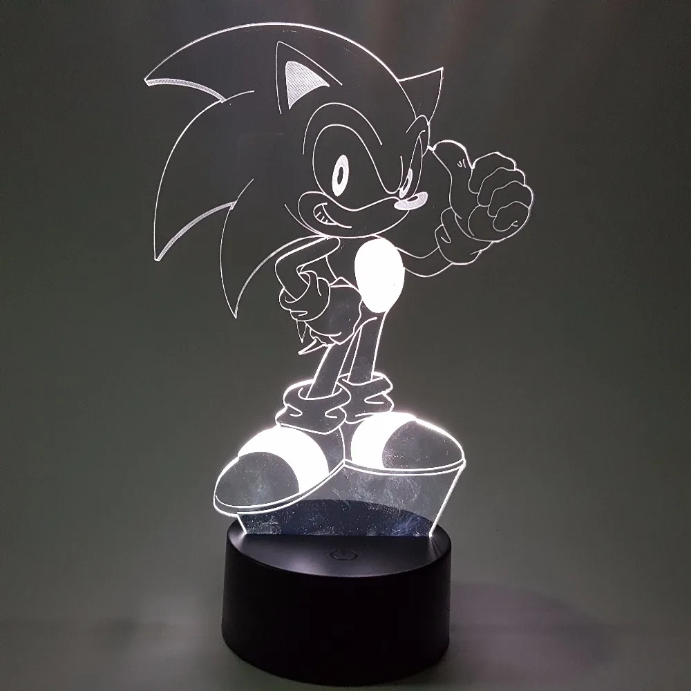 Sonic The Hedgehog визуальную иллюзию LED RGB Изменение 3D Ночная Sonic фигурку 3D Новинка свет для детей