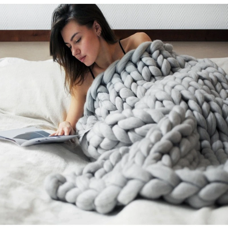 Mrosaa новая мода одеяло крупной ручной вязки толстая пряжа мериносовая шерсть громоздкий Вязание бросок шерсть carpe