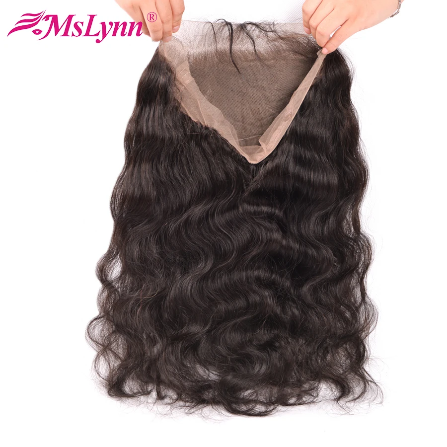 Pre Plucked 360 Lace Frontal Closure With Baby Hair Peruvian Body Wave Closure Free Part Mslynn Non Remy Human Hair Bundles body-wave