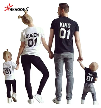 European American QUEEN KING Letter Print T-Shirt Family Fitted Summer T Shirt For Father Mother Daughter Son Tops Clothes