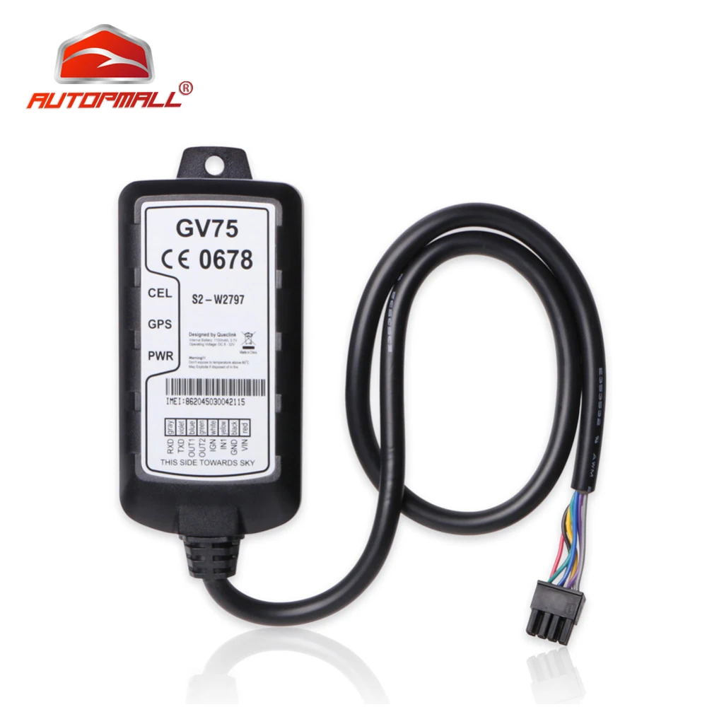 US $77.52 Vehicle GPS Tracker Car GSM Tracking Device Queclink GV75 Waterproof IP67 1100mAh 8V to 32V Crash Detection Cut Engine Tow Alarm