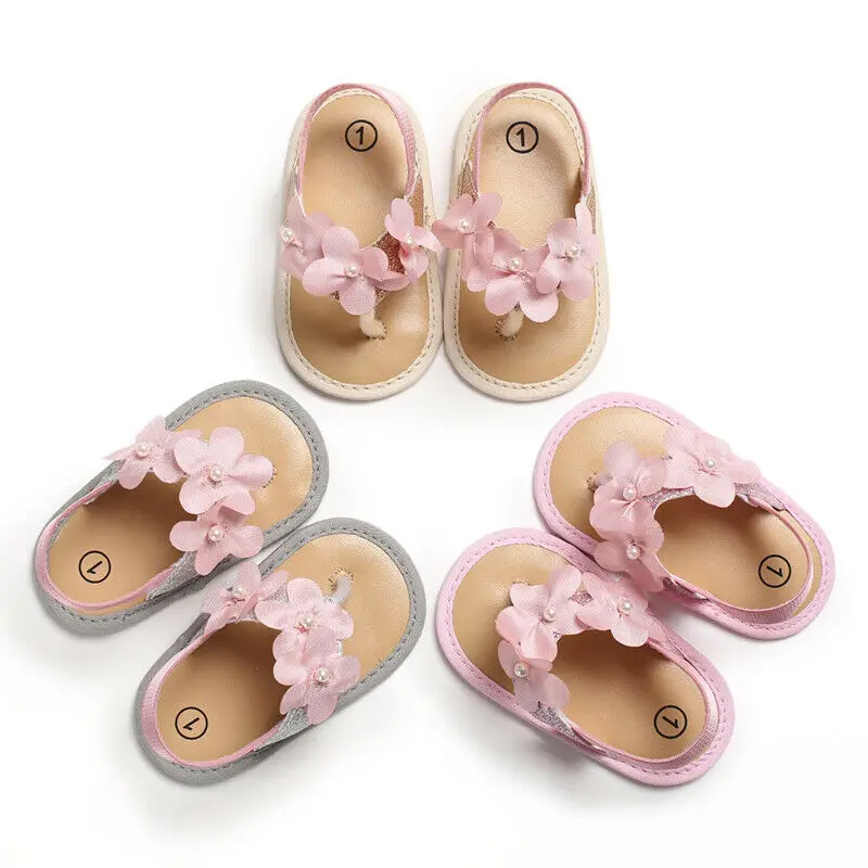 Новорожденных для маленьких девочек цветок туфли-Сандалии Летняя Праздничная обувь Prewalker