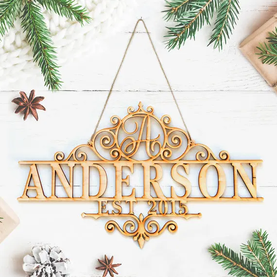 

Custom Name Wood Sign - Custom Monogram Gift, Personalized Wooden Monogram, Monogram Wedding Home Decor,Ships Anchor- Unpainted