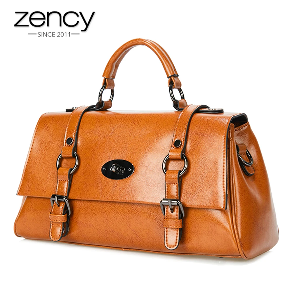 Beste Zency Fashion Bruin Vrouwen Handtas 100% Natuurlijke Leer Lady Casual Tote Hoge Kwaliteit Boekentassen Vrouwelijke Messenger Crossbody Purse