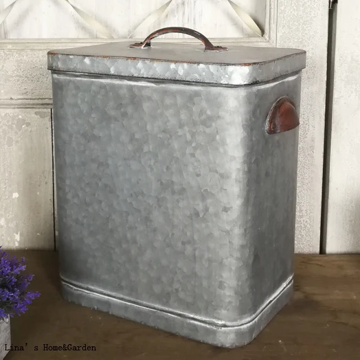 vintage galvanized zinc storage box organizer with lid