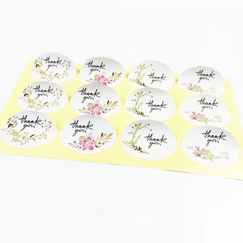 120pcs/lot 'thank you' Flower Elliptical Retro Seal Stickers Wedding Decoration Birthday Cookie Cake Gift DIY Scrapbooking Label