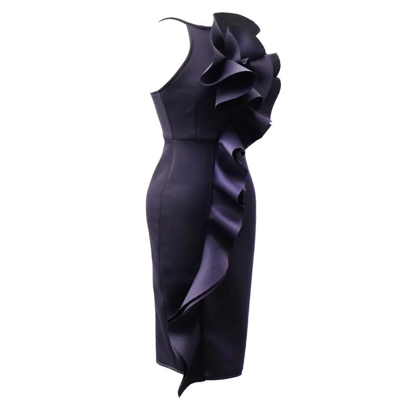 Африканская Одежда сексуальное однотонное черное гофрированное платье сумка бедра без рукавов открытая спина ночной клуб размера плюс S-XXL