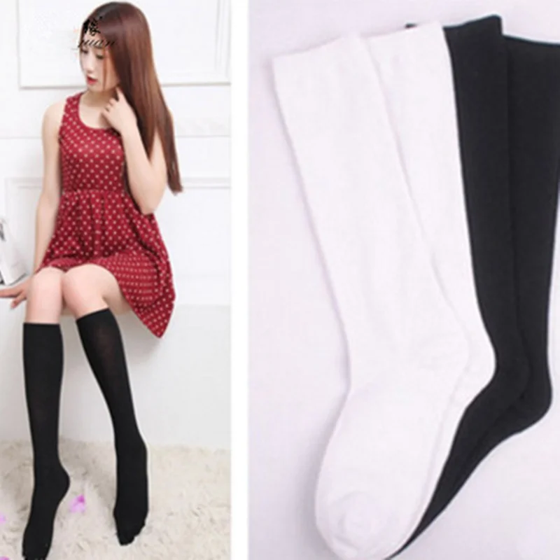 Solid Color Cotton Women's Stockings Sexy Knee Socks Long Woman Socks White Black Grey Pink Cute Kawaii Female Knee High Socks