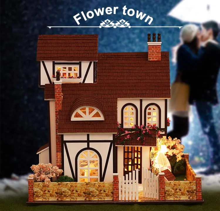 IiE создать светодиодный 3D деревянный большой кукольный дом модель миниатюры цветочный город мебель DIY игрушки кукольный домик для детей подарок на день рождения