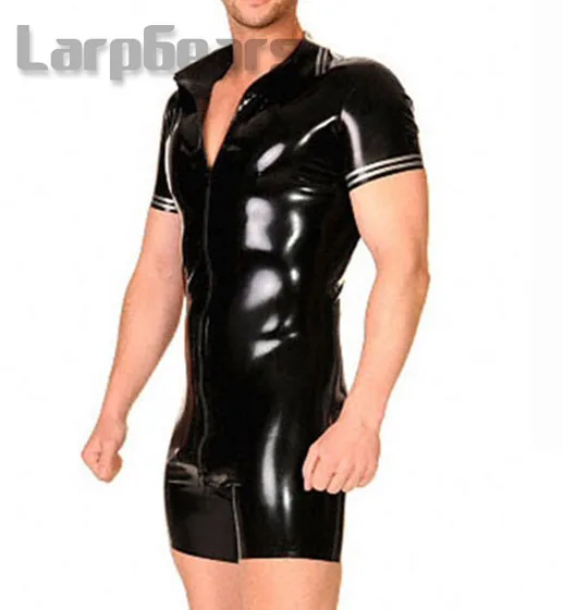 

Man Latex Short Sleeve Catsuit Rubber Latex Bodysuits with Front Crotch Zipper