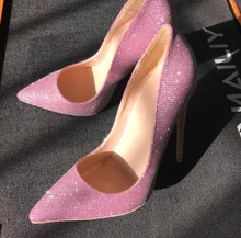 Sexy Pink Glitter Pumps Women Shoes High Stiletto Heel Pointed Toe Wedding Shoes Bride Low-cut Thin Heels Dress Shoes gorgeous rhienstone wedding dress shoes high heel pointed toe white bride shoes thin heel crystal performance party pumps