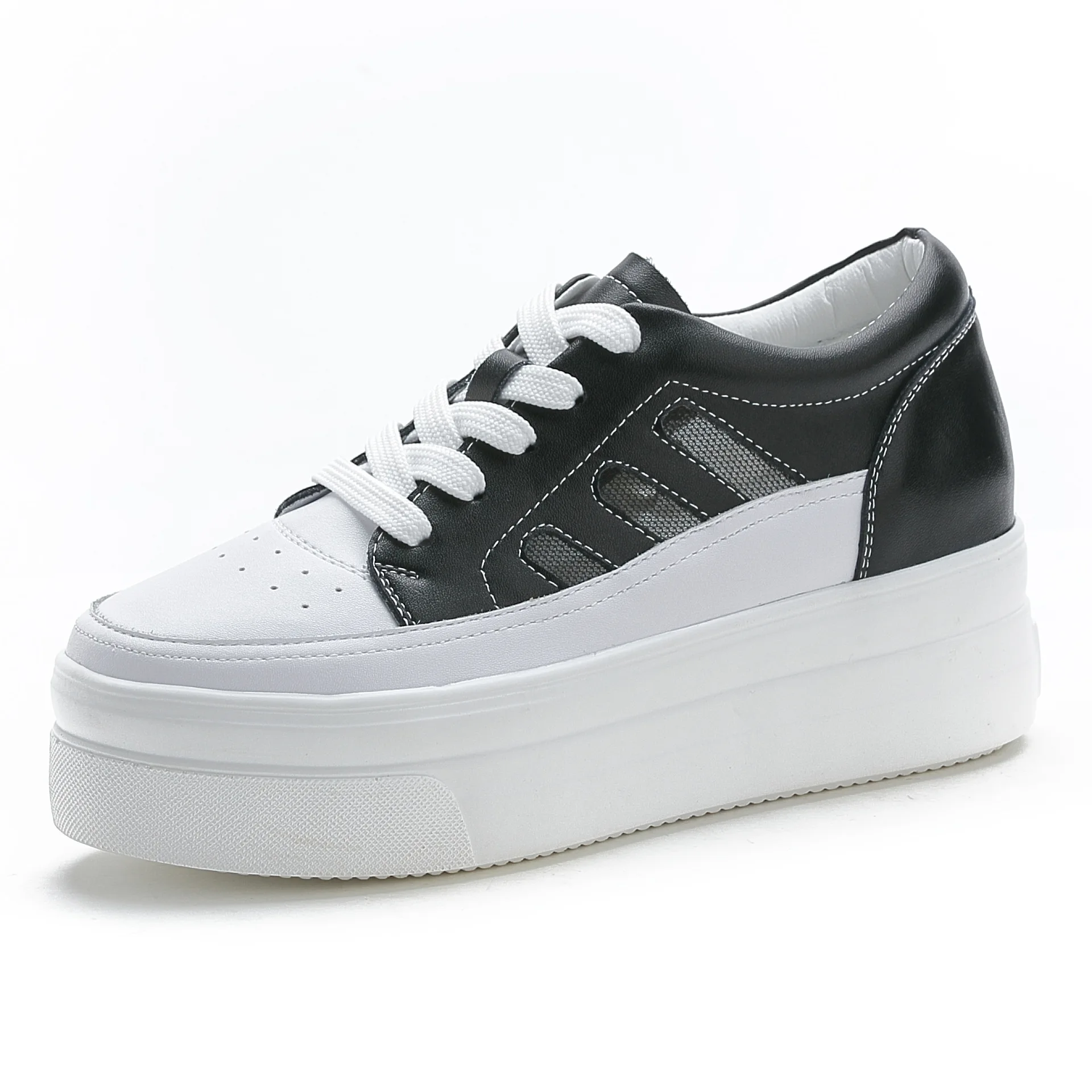 

Spring Summer 2019 New Type Leather White Shoes Increased Thick Bottom Leisure Fashion Ladder Muffin Shoes Genuine Leather