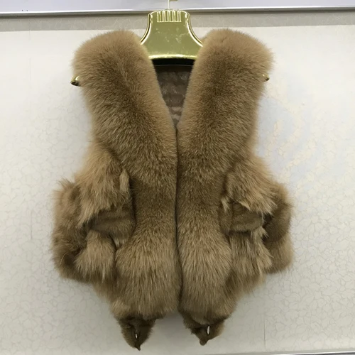 khaki Горячая Распродажа, женский жилет из натурального Лисьего меха, натуральный мягкий Лисий мех, куртка без рукавов, Женский качественный теплый жилет из натурального Лисьего меха - Цвет: khaki