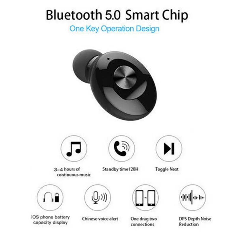 USB Mini Wireless Bluetooth 5.0 Earbud In-Ear Stereo Portable Rechargeble Earphones Compatible Universal Mobile Phone