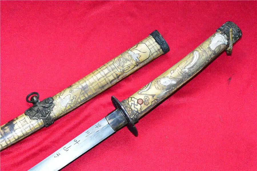 Hand-Forged Japanese Signed Damascus Steel Blade Sword Samurai Katana Copper Sheath