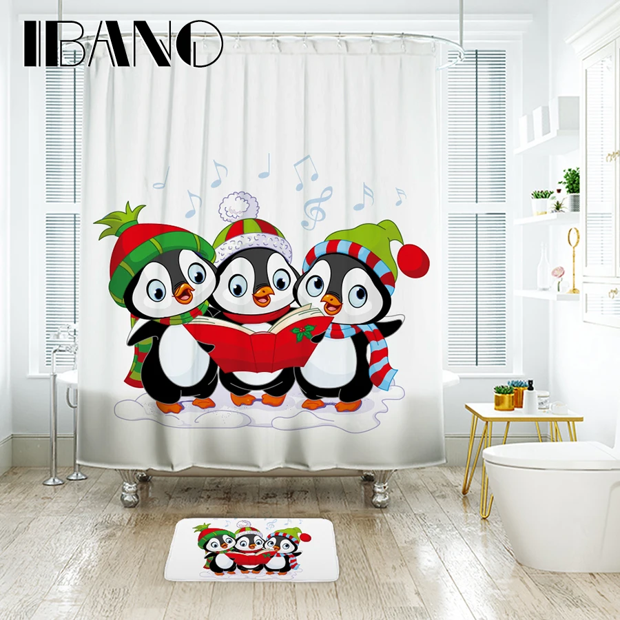 IBANO Merry Christmas Пингвин занавеска для душа Водонепроницаемый полиэстер ткань и 40x60 см напольный коврик рождественские украшения для дома