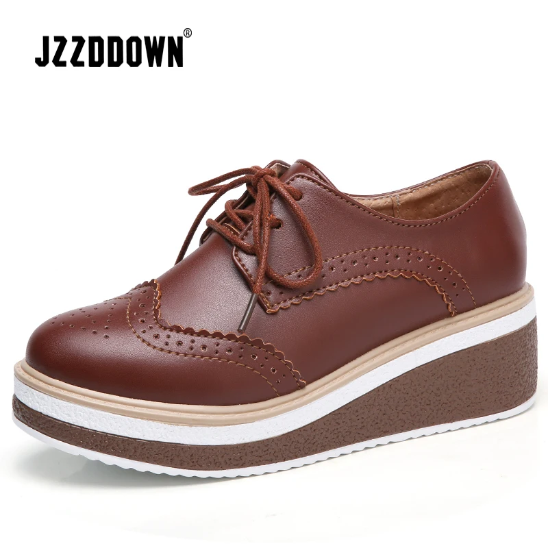 Achat Femmes Plate Forme Plate chaussures de Sport Occasionnels Microfibre Dames Oxford chaussures Lacets Mocassins Avec Daim De Porc En Cuir De Luxe À Bout Rond