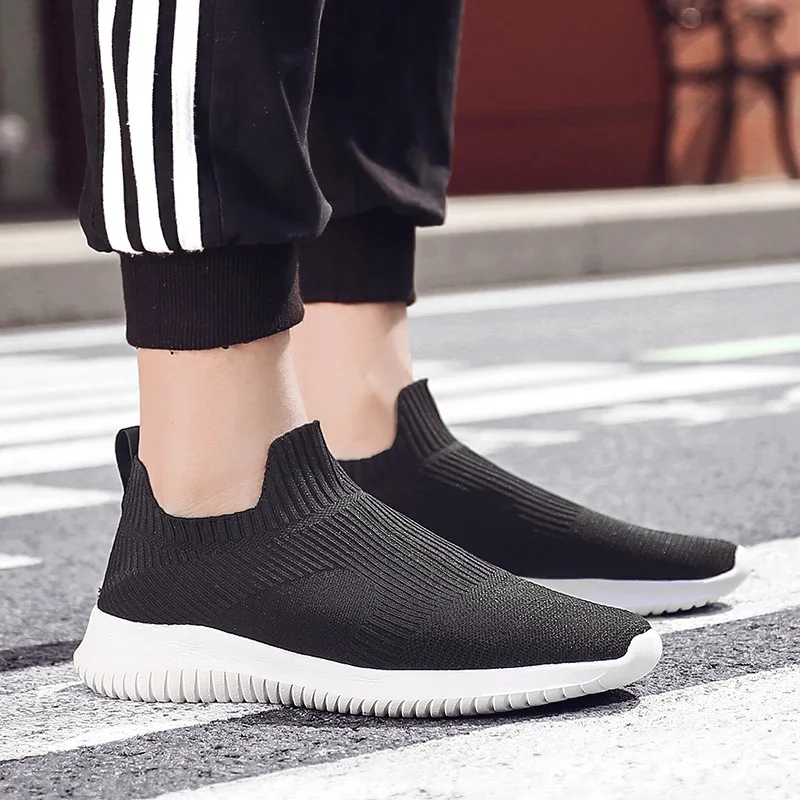 

summer casual men shoes Weaving Fly Mesh Breathable Light Soft Black Slip on Mens Shoes