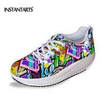 INSTANTARTS/стильная Уличная обувь с принтом граффити; женская обувь на плоской подошве; обувь для танцев; женская обувь на платформе, увеличивающая рост; дышащая обувь на плоской подошве для девочек