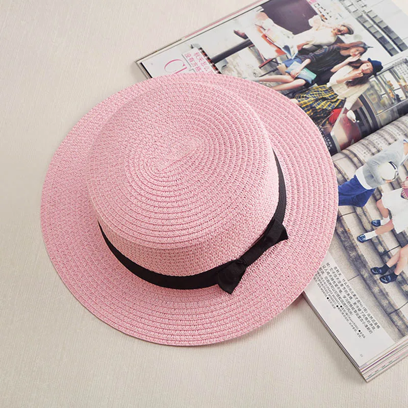 Женская шляпа Boater летняя шляпа для женщин Пляжная соломенная Кепка Панама солнцезащитный козырек лента для шляпы классический модный летний топ - Цвет: F0031-4