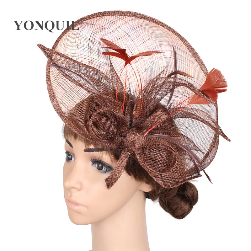 Высокое качество льняные перьевые вуалетки петля головные уборы женские pillbox шляпы Винтажный стиль для Деби события гонки Свадебные шляпы SYF104