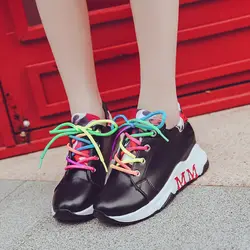 Kjstyrka 2018 zapatillas mujer модные Повседневное красочные шнурки на танкетке женские кроссовки tenis feminino обувь нескользящие демпфирования обувь
