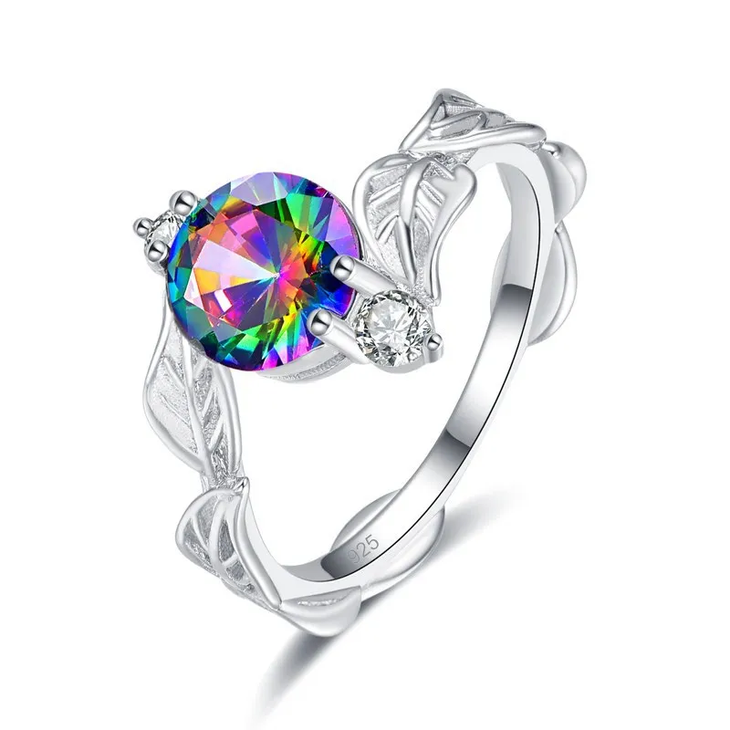 

Hainon New Luxury Silver Color Engagement Ring Green Mysterious Crystal Zircon Leaf Ladies Wedding Rings for Women Jewelry