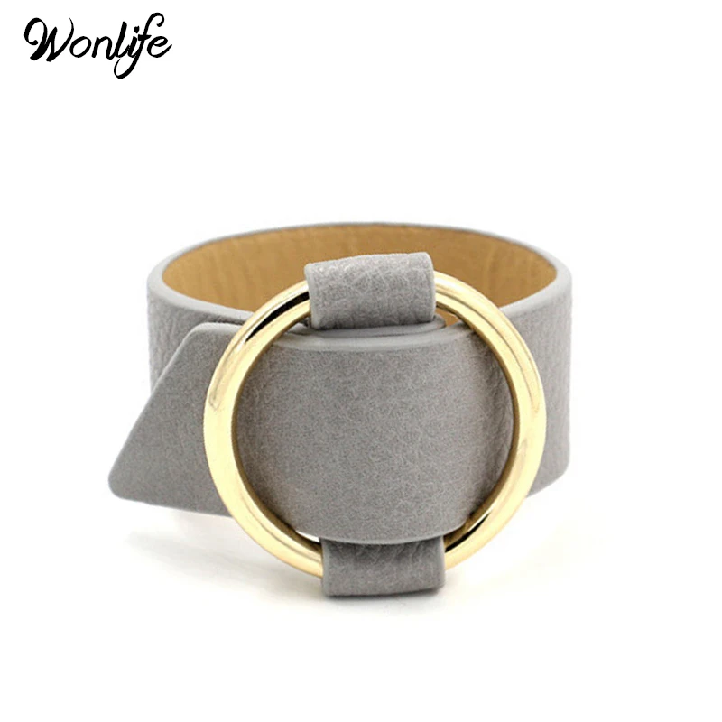 Wonlife корейский модный винтажный кожаный металлический круглый дизайн простой геометрический браслет для девочек мода