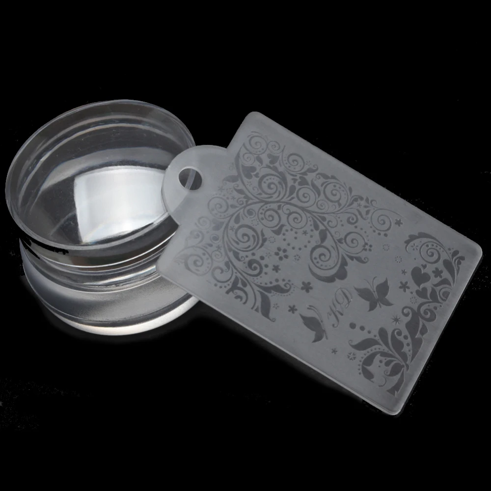 

New Pure Clear Jelly Silicone Nail Art Stamper Plastic Plate Scraper with Cap Transparent 2.8cm Nail Stamp Tools Set Nail Polish