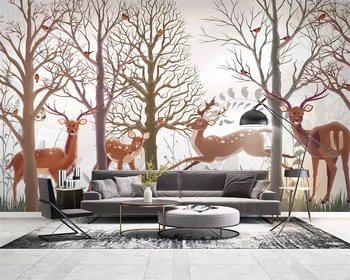 

beibehang Modern cloth silky hand-painted Nordic forest elk modern minimalist TV background papel de parede 3d wallpaper tapety