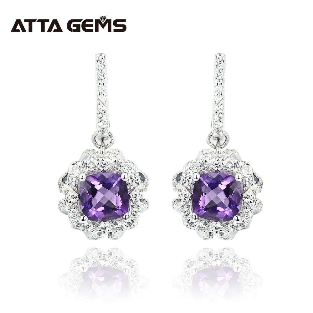 

Natural Amethyst Sterling Silver Drop Earring For Women 2.1 Carats Natural Amethyst February Birthstone Clean Quality Earrings
