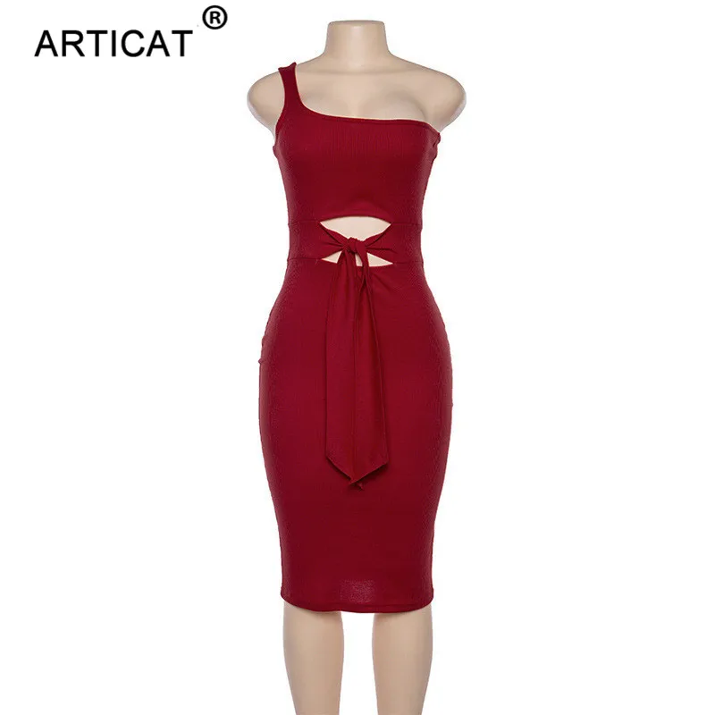 Articat Off одно плечо Sexy Bodycon трикотажные Осень платье Для женщин выдалбливают бинты