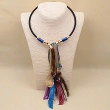 Кожаное перьевое этническое длинное ожерелье/этничекий чокер/Колье femme/бохо, этнический винтажный женский аксессуар оптом/colar