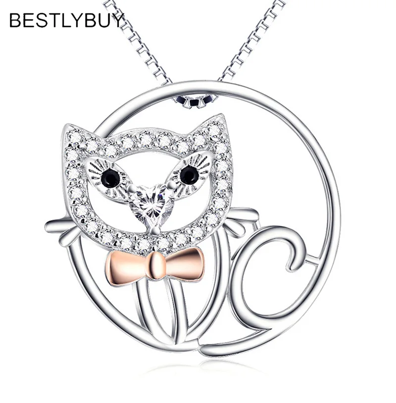 BESTLYBUY New Arrival Simple Curious Cat Jewelry Pendants 925 Sterling