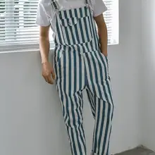 M-3XL горячие новые мужские Женская одежда нагрудник брюки Мода ретро случайные свободные в полоску джинсовый комбинезон на подтяжках парикмахера брюки