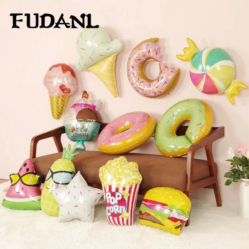 

1pcs Pink Donuts Candy Ice Cream Popcorn Foil Balloons Baby Shower Happy Birthday Decorations Inflatable Helium Sweet Kids Toys
