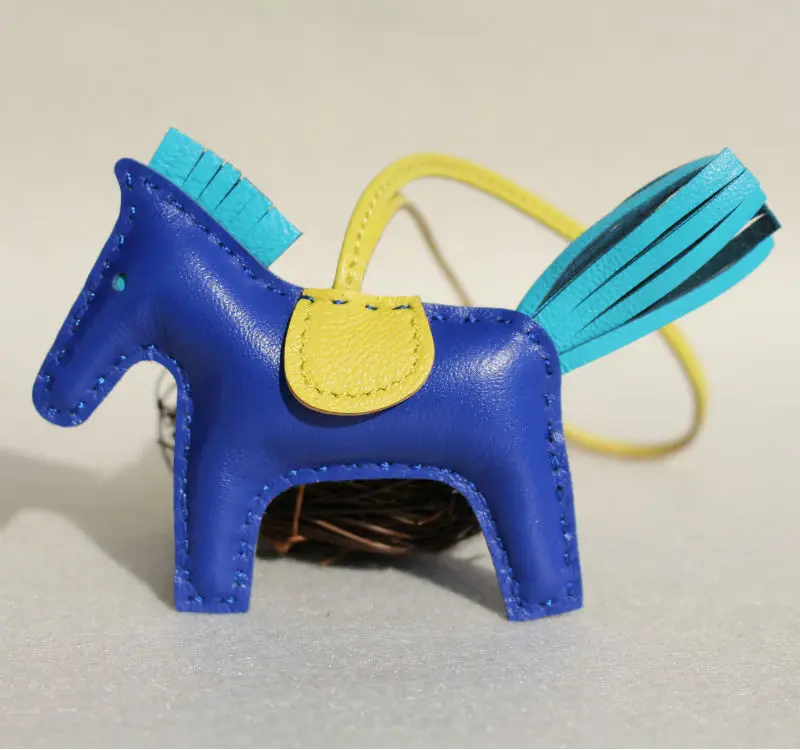 Handmade Lambskin Genuine Real Leather Mini Horse Keychain Animal Key Chain Women Bag pendant Charm Accessories Birthday Gift