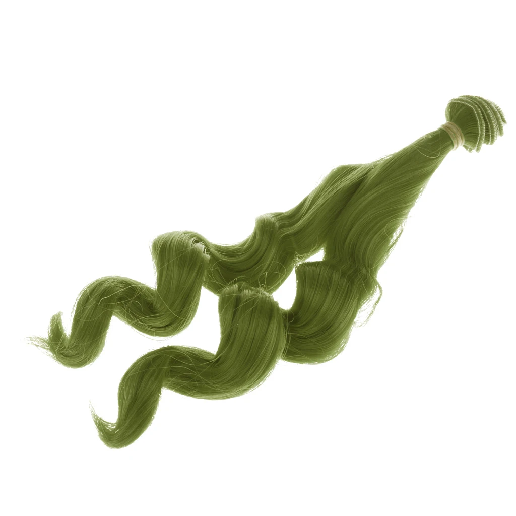 Fashion 25cm Long Curly Hair Wig Hairpiece For 1/3 1/4 1/6 Blythe   BJD Dolls DIY Making Green