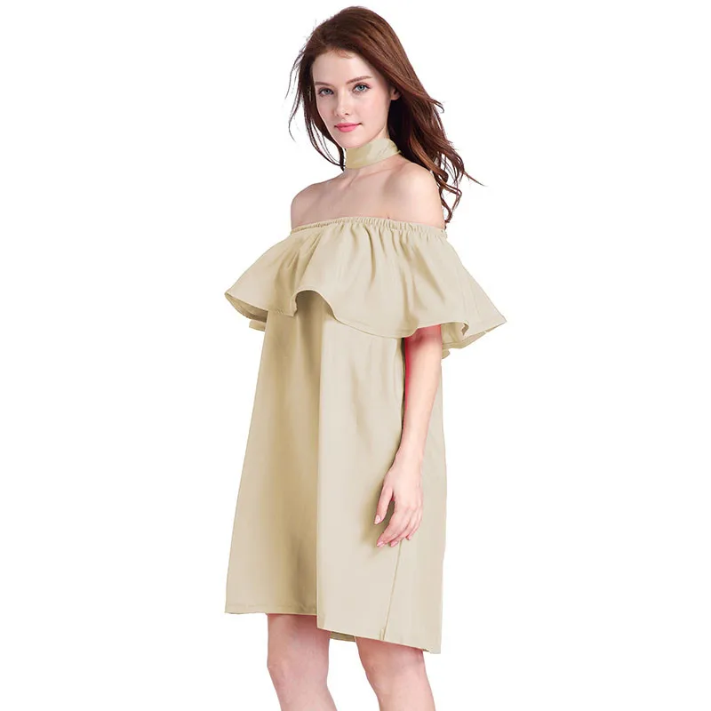 Ahamgen Ruffles Slash Neck Women Dress Summer Style Off Shoulder Sexy Dresses Vestidos White Tube Beach Dress Cotton14