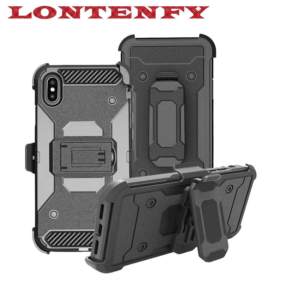 

Lontenfy For iPhone X Case Hard PC&TPU Hybrid Heavy Duty Armor Back Cover with Holster Clip Cases For iphone 6 6S 7 8 XS XsMax