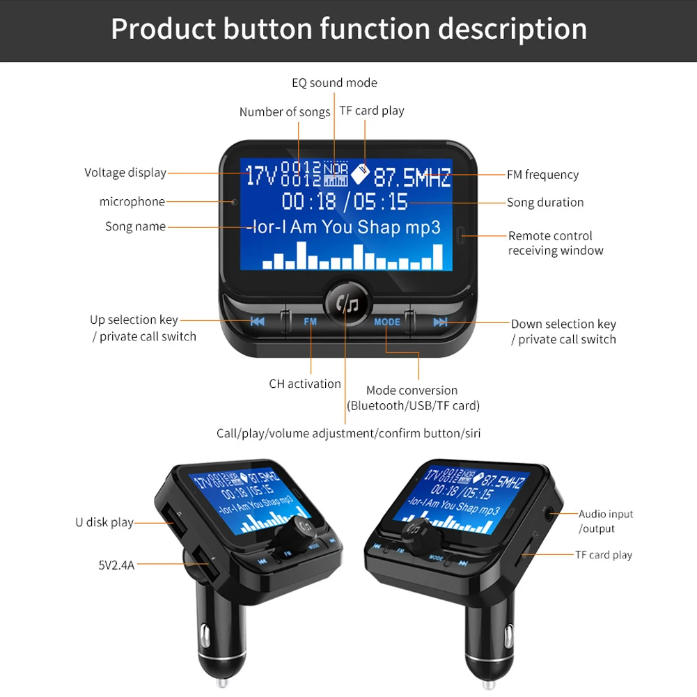 BC32 автомобильный Bluetooth fm-передатчик MP3 с большим экраном карты многофункциональный беспроводной радио адаптер громкой связи