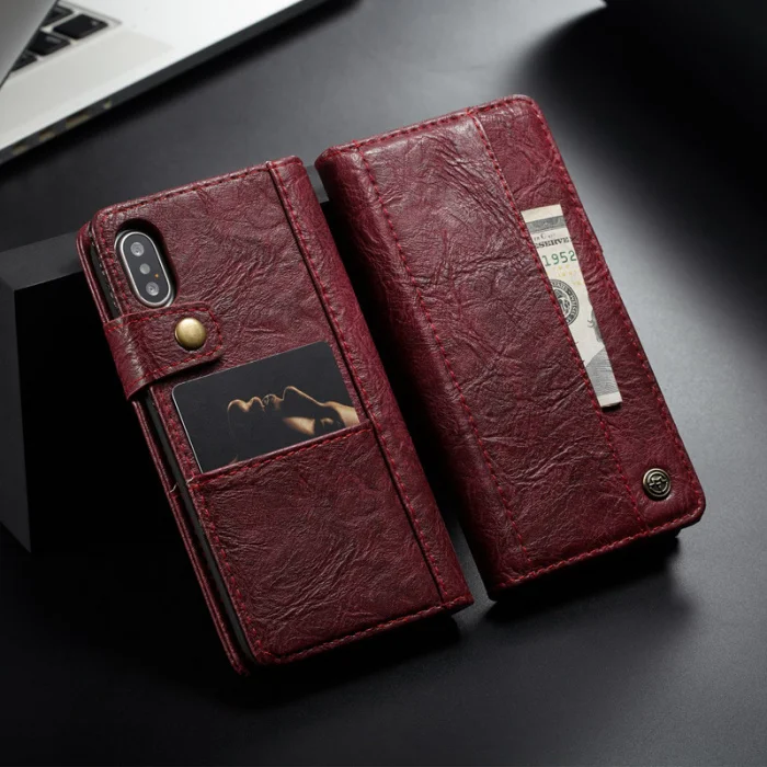 Красный Винтажный кожаный чехол-бумажник CaseMe для IPhone X/XS Max/Xr Coque внутренняя и пригласительная открытка Слоты Чехлы С Откидывающейся Крышкой - Цвет: Красный