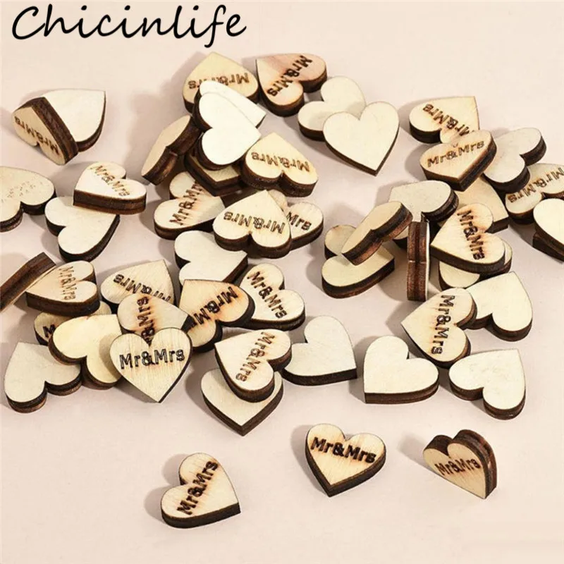 Chicinlife 50 шт. 2 см деревенский деревянный Mr &amp Mrs Love Heart конфетти девичник вечеринка