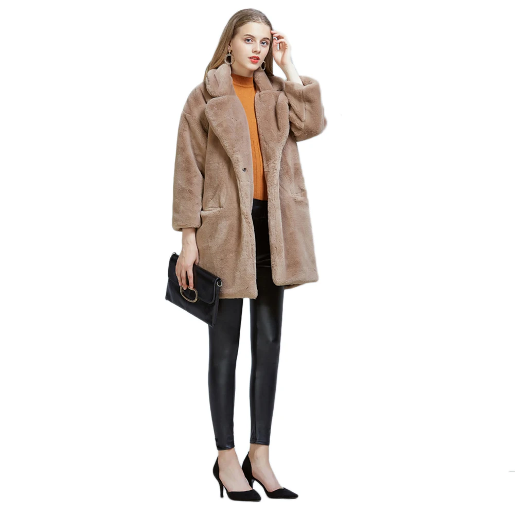 Новинка, зимнее утепленное пальто из искусственного меха, женское Модное теплое пальто с длинными рукавами, черное пальто, Женское пальто из флока, хлопковая куртка, пальто
